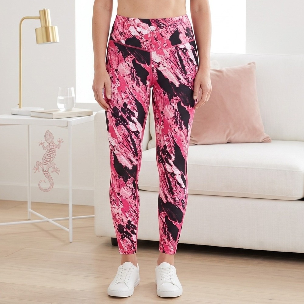 Athletic Works Leggings Womens XL Pink Black Abstract Print High Rise Yoga Pants